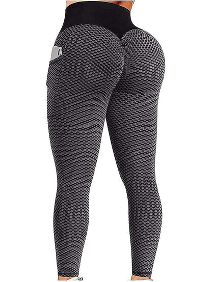 Women's Yoga Leggings Plus Size Scrunch Butt Side Pockets Jacquard Tummy Control Butt Lift Quick Dry Yoga Fitness Gym Workout Tights Leggings Black Green Gray Sports High Elasticity - LuckyFash™