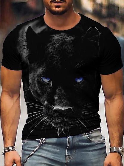 Leopard Casual Mens 3D Shirt | Black Summer Cotton | Tee Animal Graphic Prints Crew Neck Clothing Apparel 3D Outdoor Street Short Sleeve Sports Designer Big And
