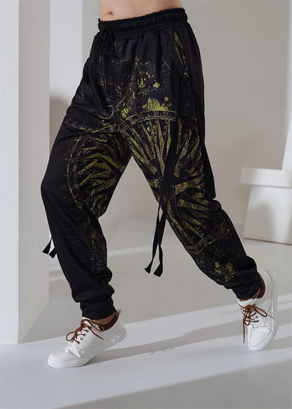 Micro-Elastic Men's Graphic Printed Sweatpants - Black Blue Streetwear