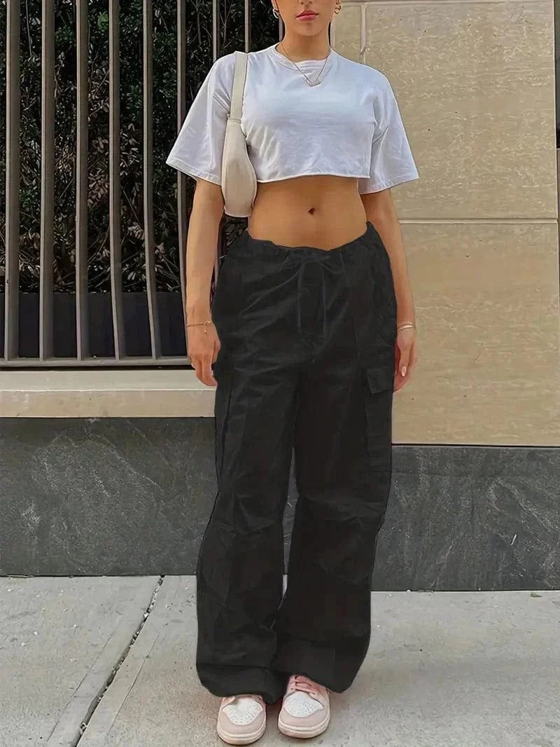 Y2K Loose Drawstring Cargo High-Waist Wide-Leg Casual Pants