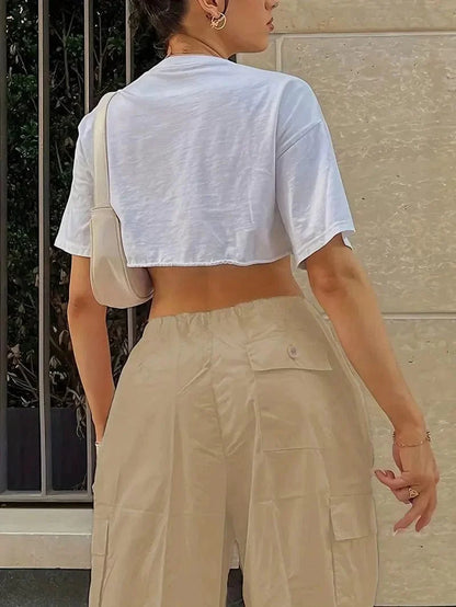 Y2K Loose Drawstring Cargo High-Waist Wide-Leg Casual Pants