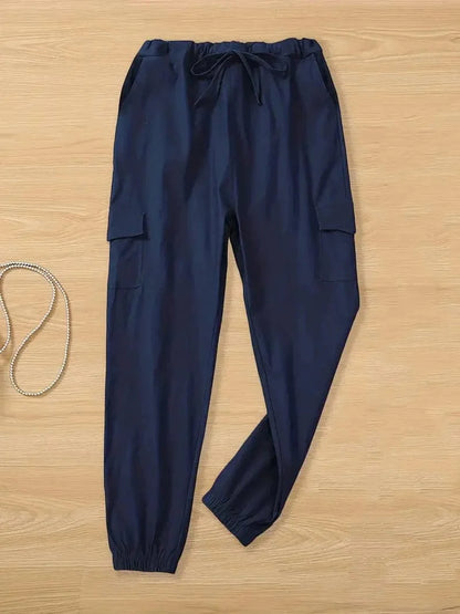 Y2K Solid Drawstring Cargo Elastic Waist Pockets Pants