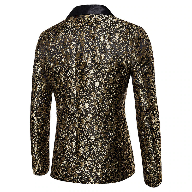 Elegant Floral Men's Jacquard Blazer with Thermal Warmth