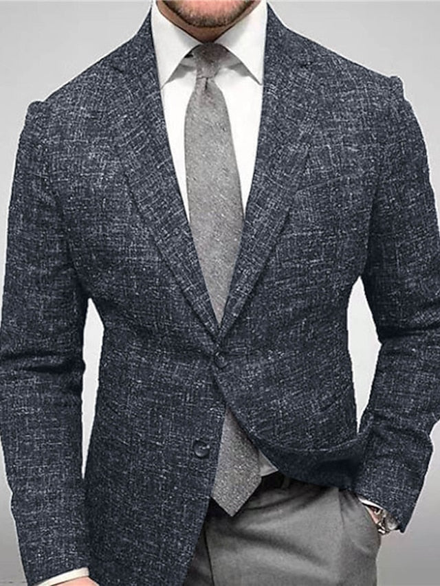 Stylish Men's Tweed Plaid Evening Blazer with Long Sleeves