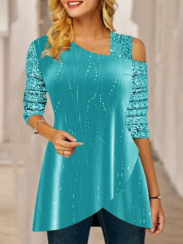 Sparkling Butterfly Asymmetric Long Sleeve Party Blouse