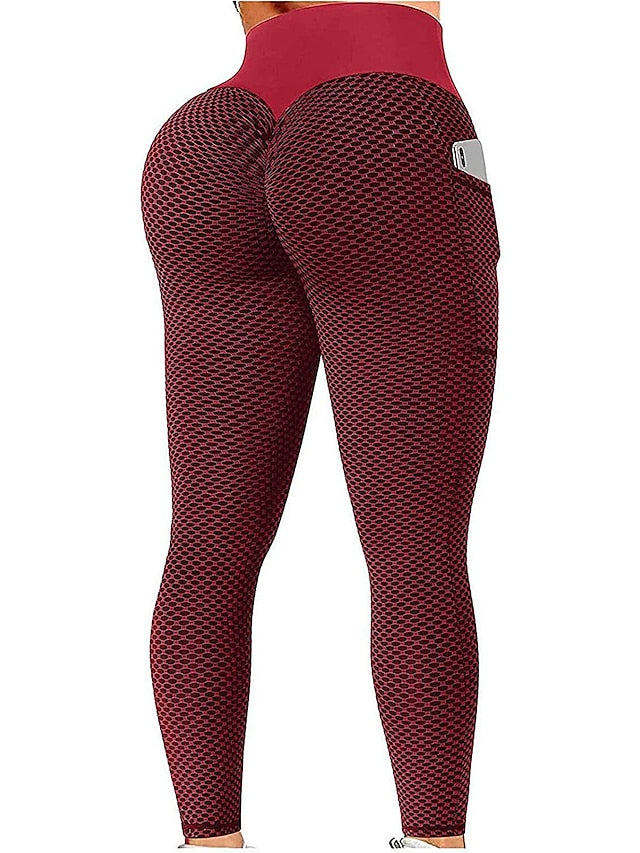 Yoga Leggings for Women Plus Size with Scrunch Butt & Side Pockets - Jacquard Tummy Control & Butt Lift