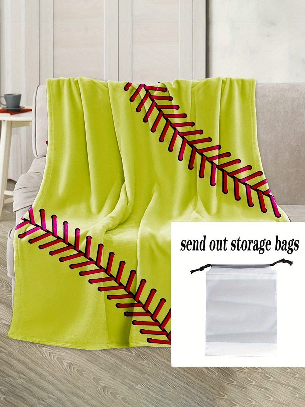 Yellow Baseball Seam Print Soft Flannel Blanket 130*150cm