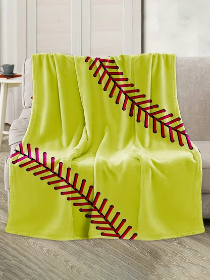 Yellow Baseball Seam Print Soft Flannel Blanket 130*150cm