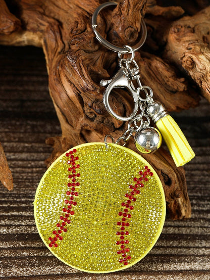 Yellow Sparkling Ball Keychain with Tassel Detail