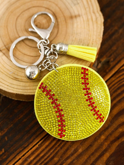 Yellow Sparkling Ball Keychain with Tassel Detail