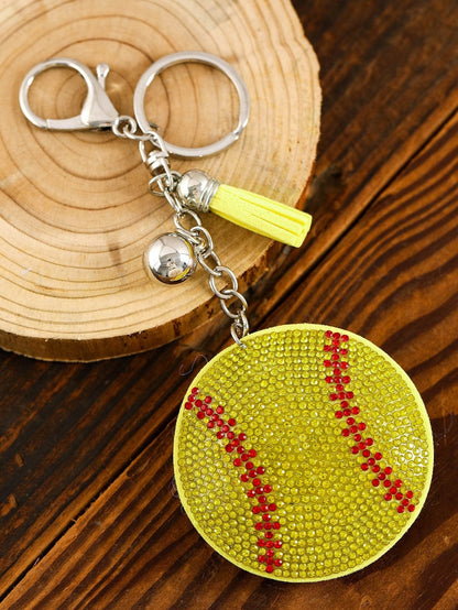 Yellow Sparkling Ball Keychain with Tassel Detail