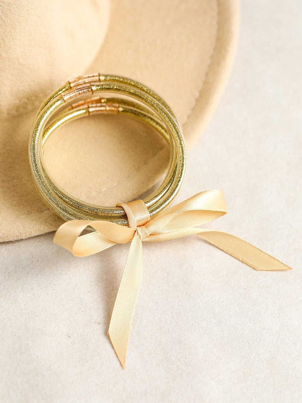 Yellow Sparkling Bow Knot Ribbon Bracelet Set - Set of 5