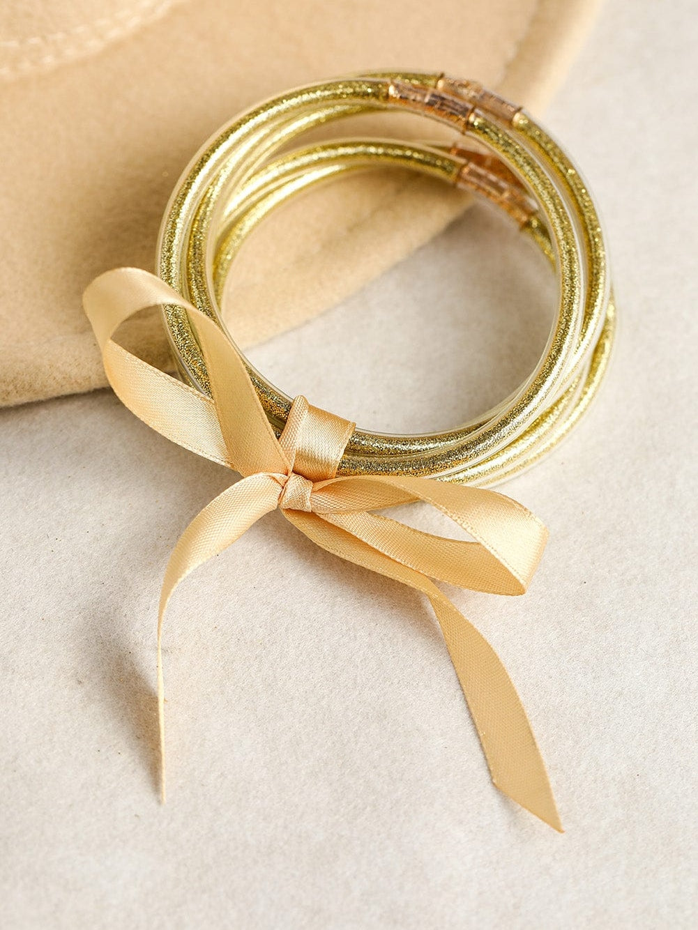 Yellow Sparkling Bow Knot Ribbon Bracelet Set - Set of 5