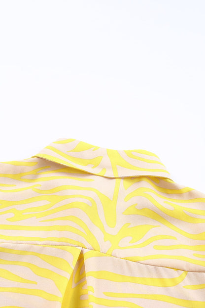 Yellow Zebra Striped Lantern Sleeve Blouse