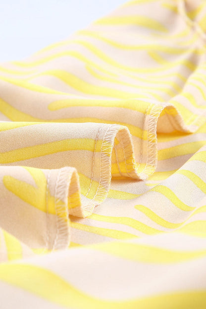 Yellow Zebra Striped Lantern Sleeve Blouse