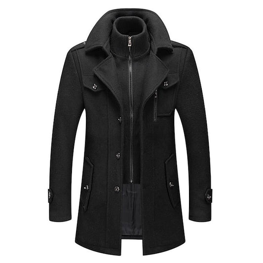 Warm Wool Winter Coat with Fur Trim - Men's Business Casual Outerwear