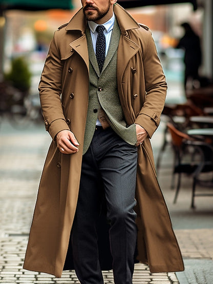 Classic Men's Long Overcoat with Adjustable Fit and Breathable Fabric - Versatile for Work, Celebrations, and Weddings