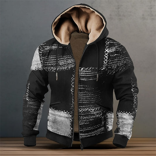 3D Color Block Men's Hoodie with Designer Print - Black & Navy Blue