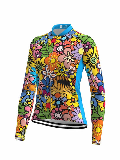 21Grams Women's Cycling Jersey Long Sleeve Bike Top with 3 Rear Pockets Mountain Bike MTB Road Bike Cycling Breathable Moisture Wicking Quick Dry Reflective Strips Yellow Blue Purple Rainbow Floral - LuckyFash™