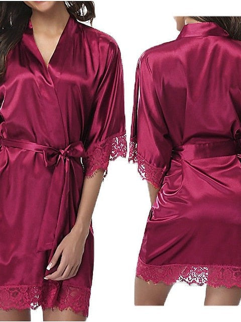 Exquisite Satin Women's Robe Gown Set with Lace Belt