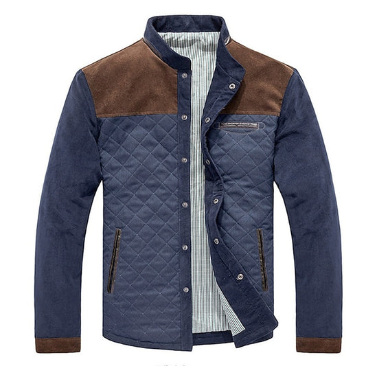 Men's Bomber Jacket Quilted Jacket Padded Button-Down Outdoor Camping & Hiking Climbing Short Jackets Windproof Warm Spring Fall Patchwork Coffee blue White gray blue Puffer Jacket
