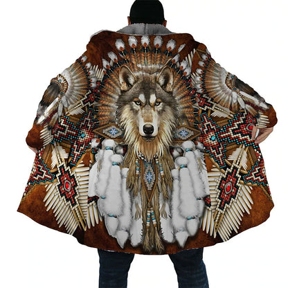 Winter Wolves Men's 3D Ethnic Style Hoodie with Bandana Print