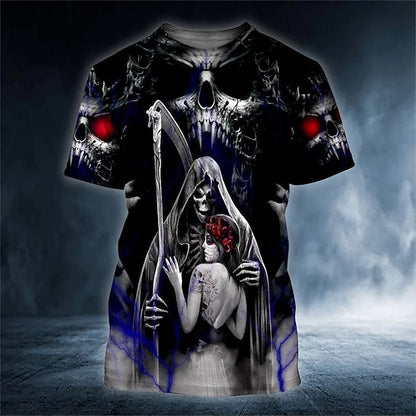 Skulls T-Shirt Mens 3D Shirt For Day Of The Dead | Black Summer Cotton | Men'S Tee Halloween Graphic Crew Neck Clothing Apparel 3D Print Outdoor Casual Short Sleeve Fashion Designer