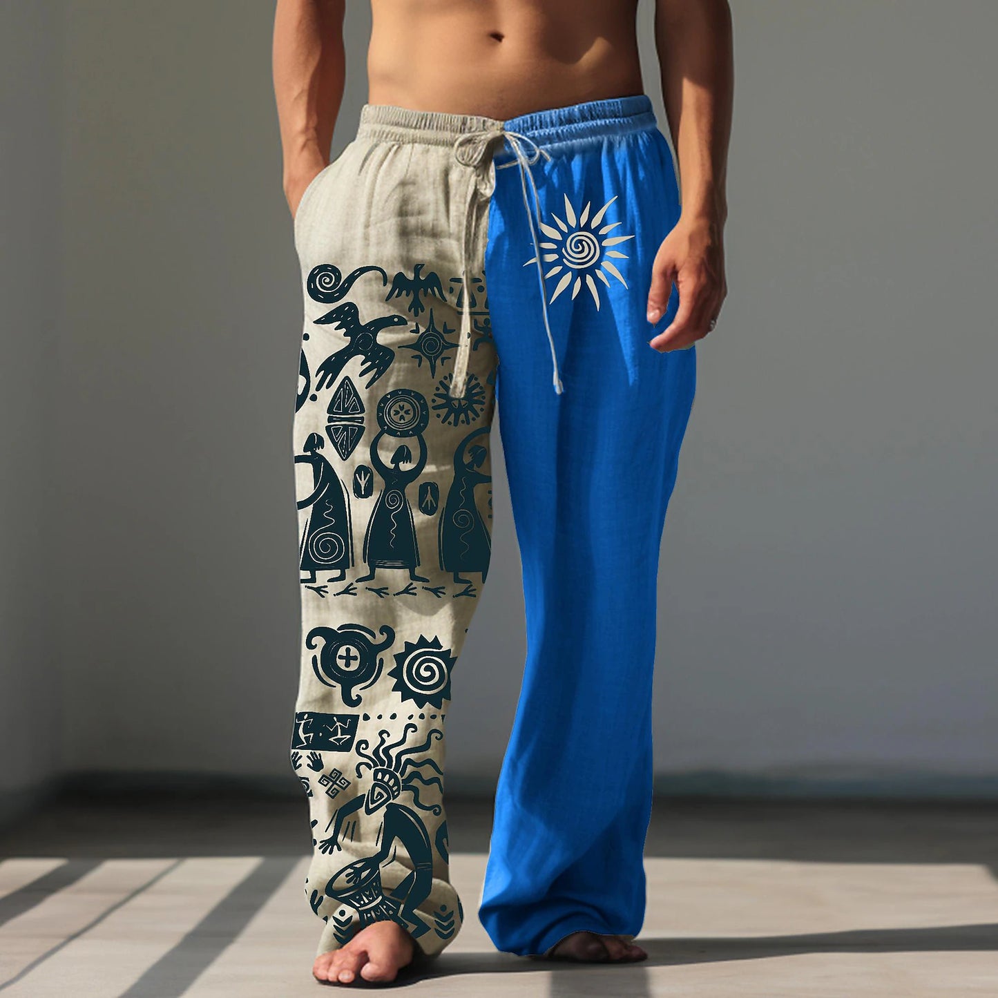 Cool and Stylish Men's Linen Pants with Ethnic Prints for Summer Comfort