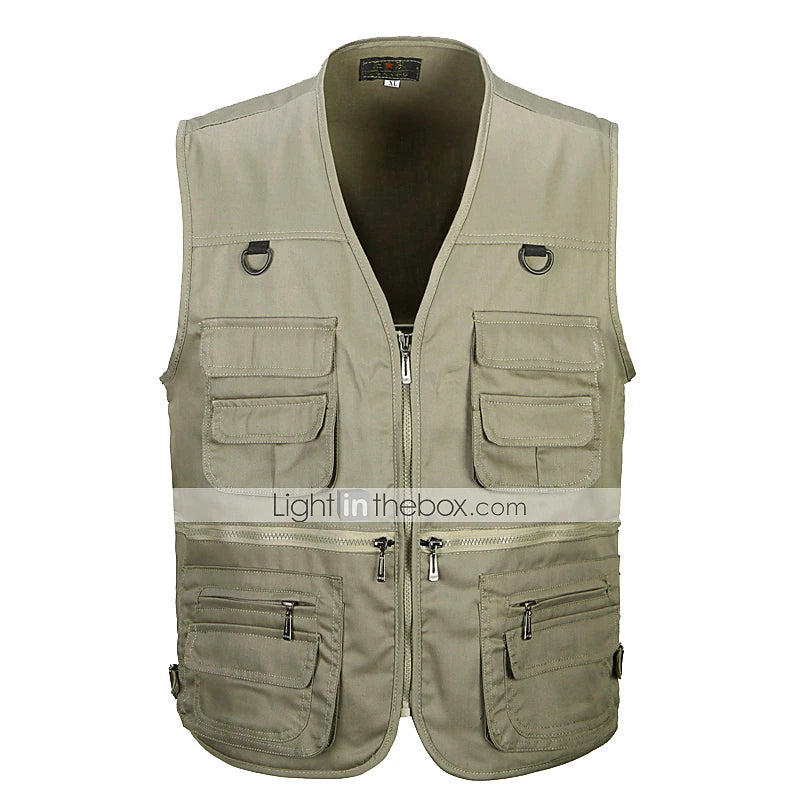 Men's Hiking Vest / Gilet Fishing Vest Outdoor Lightweight Breathable Wear Resistance Multi Pocket Travel Cargo Safari Vest Jacket Top Single Slider Camping Hunting Fishing Black Red Army Green Khaki