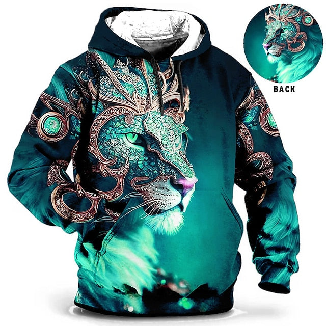 New Year Leopard King Mens Graphic Hoodie Animal Lion Prints Daily Classic Casual 3D Pullover Holiday Going Out Streetwear Hoodies Custom Red Blue Long Sleeve Hooded Birthday Cotton