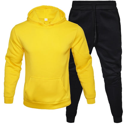 Stay cozy in this Unisex Hooded Tracksuit Set for Workouts and Sports in Neon Yellow and Black