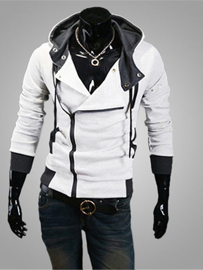 Men's Spring Fall Solid / Plain Color Active Cool Hooded Medium Regular Slim Black White Red Blue Dark Gray Jacket