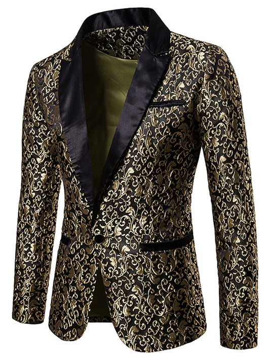 Elegant Floral Men's Jacquard Blazer with Thermal Warmth