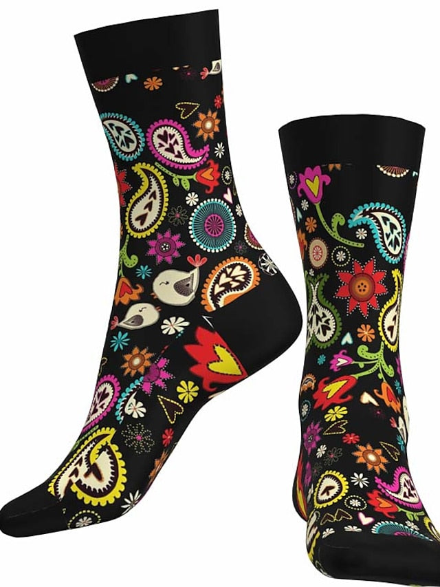 Men's Women's Socks Outdoor Exercise Bike / Cycling Breathable Soft Comfortable 1 Pair Paisley Cotton Black Purple Fuchsia S M L - LuckyFash™