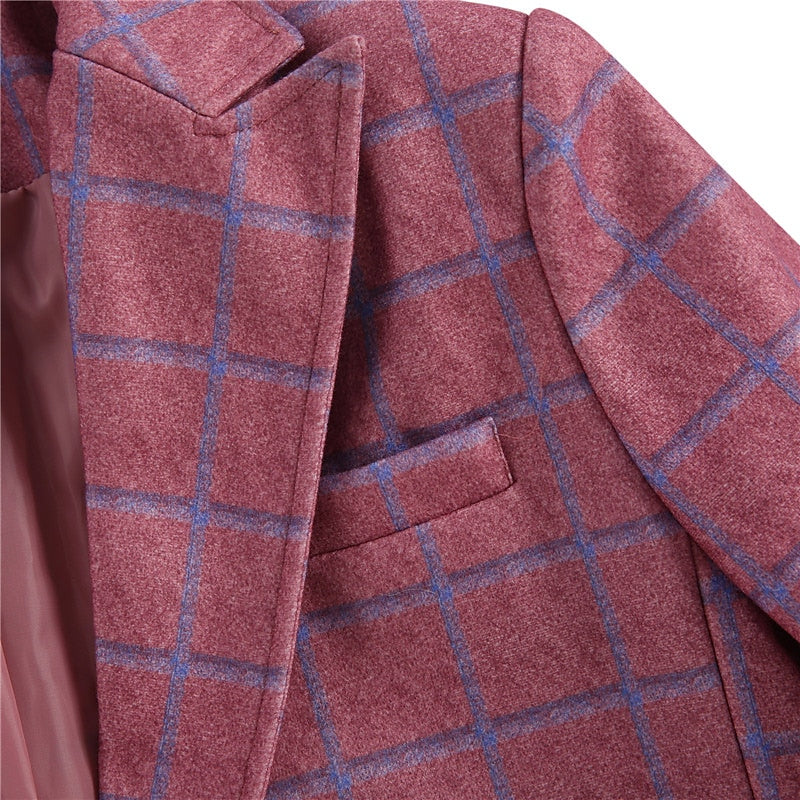 Stylish Men's Tweed Plaid Evening Blazer with Long Sleeves