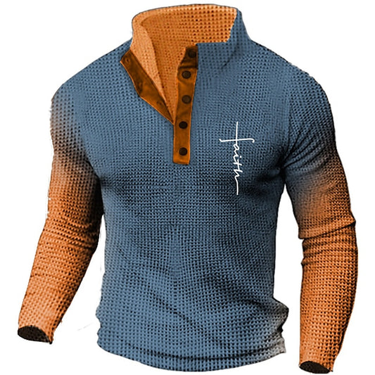 Faith Retro Vintage Men's Print Button Knitting Pullover Sweater Jumper Knitwear Outdoor Daily Vacation Long Sleeve Stand Collar Sweaters Blue Green Fall Winter S M L Sweaters