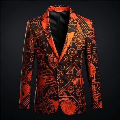 Winter Music Notes Men's Vintage Coat Blazer with Graffiti Design