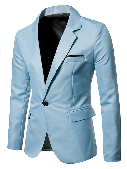 Men's Jacket Blazer Wedding Business Breathable Pocket Fall Solid Color Business Elegant Turndown Regular Cotton Regular Fit Dark Grey Black White Red Navy Blue Jacket