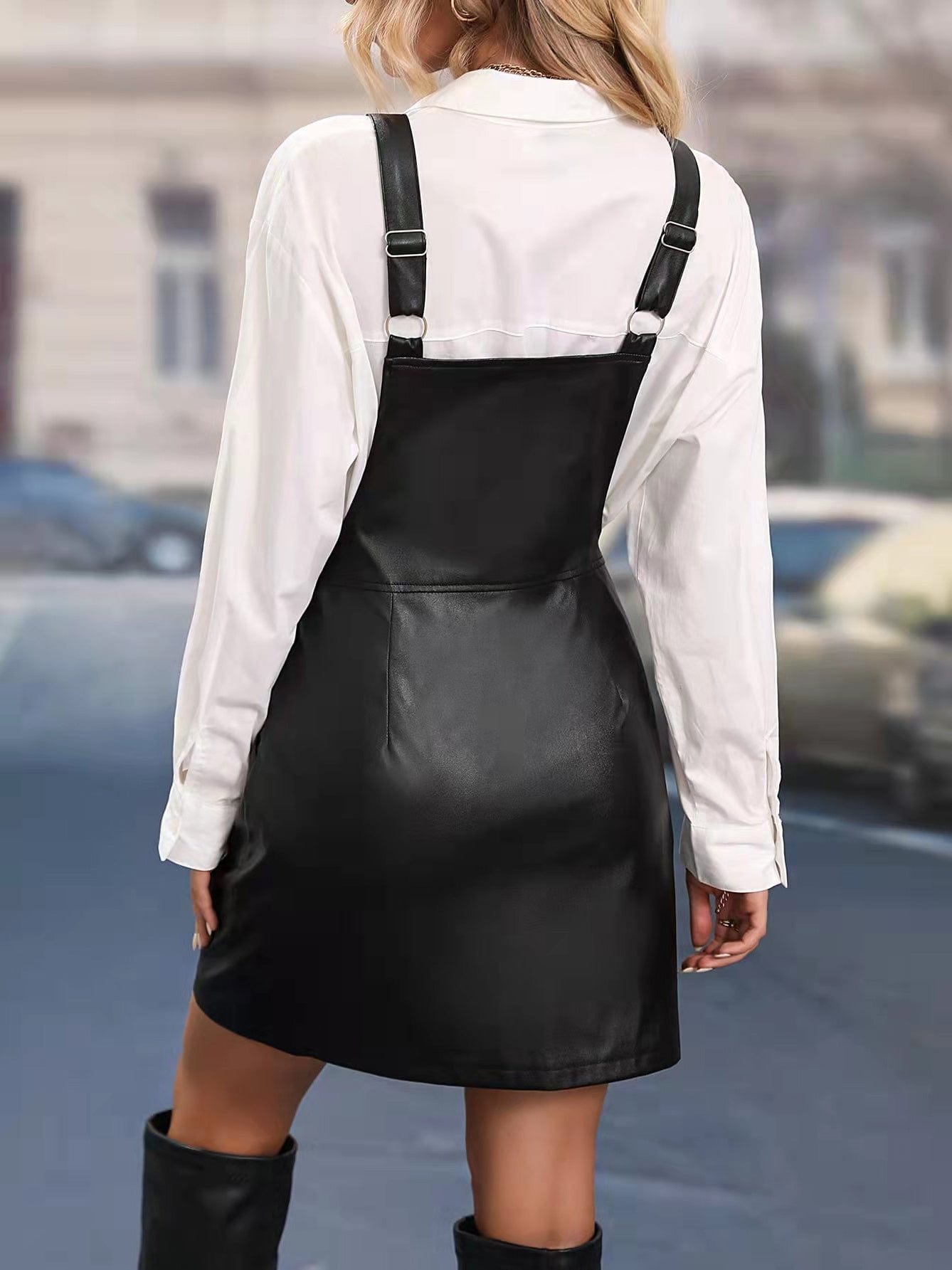 Zip Pocket Leather Strap Dress