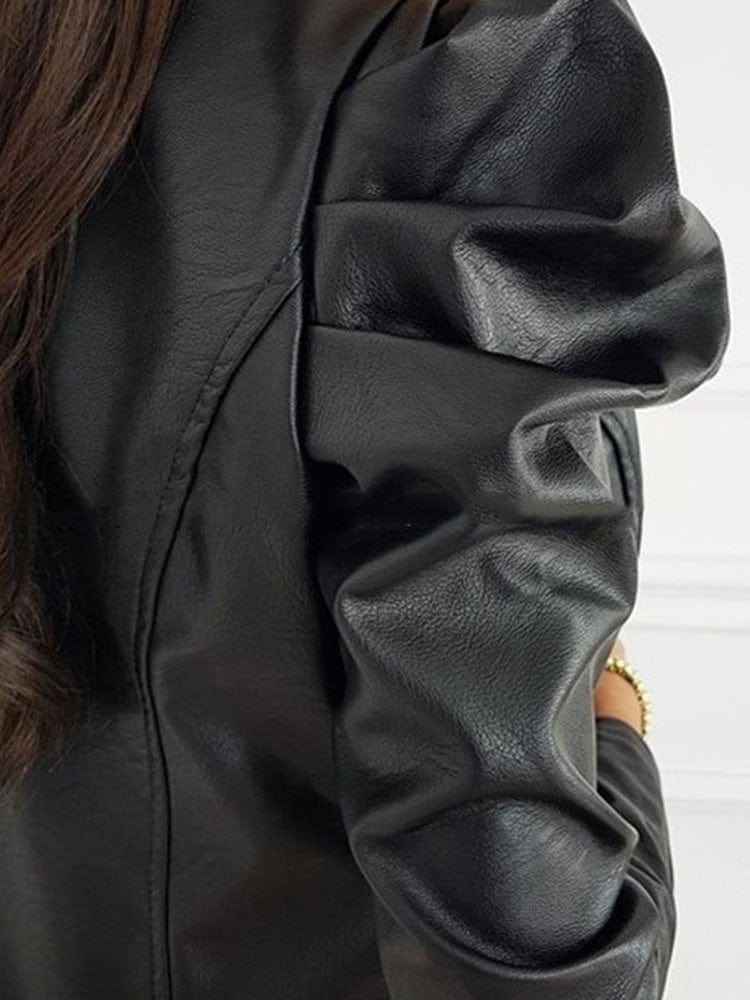 Zipped PU Leather Long Sleeve Jacket