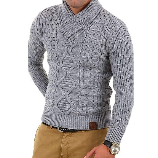 Men's Sweater Pullover Sweater Jumper Turtleneck Sweater Cable Knit Knitted Braided Pure Color V Neck Stylish Casual Daily Holiday Clothing Apparel Fall Winter Black White S M L