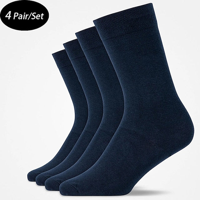 Men's Dark Blue Plain Crew Socks - Set of 4 - Stylish Casual Outdoor Wear
