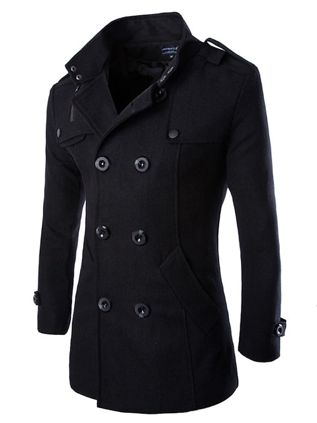 Winter Business Casual Men's Peacoat Coat with Hood