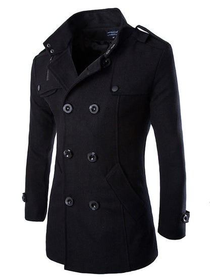 Winter Business Casual Men's Peacoat Coat with Hood