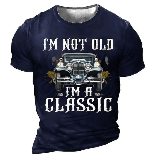 Car Vintage Mens 3D Shirt For Birthday | Blue Summer Cotton | Men'S Tee Graphic Crew Neck Clothing Apparel 3D Print Outdoor Casual Short Sleeve Fashion