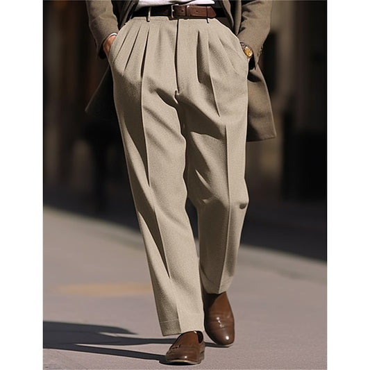 Men's Dress Pants Trousers Pleated Pants Suit Pants Front Pocket Straight Leg Plain Comfort Business Daily Holiday Fashion Chic & Modern Black Brown