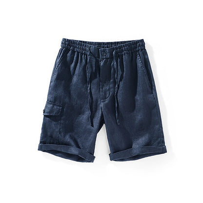 Linen Men's Drawstring Shorts with Elastic Waist - Classic Black and Navy Blue Style