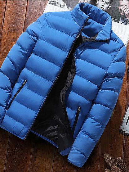 Men's Winter Jacket Puffer Jacket Padded Classic Style Sports Outdoor Windproof Warm Winter Solid Color Black Wine Red Navy Blue Puffer Jacket