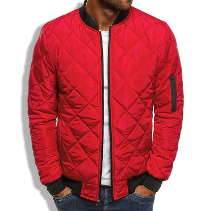 Men's Bomber Jacket Quilted Jacket Padded Sports & Outdoor Casual Classic & Timeless Warm Winter Solid Color Navy Wine Red ArmyGreen Black Puffer Jacket