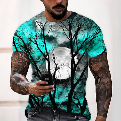 Trees Casual Mens 3D Shirt For Halloween | Purple Summer Cotton | Men'S Unisex Tee Moon Graphic Prints Crew Neck Wine Blue Yellow Red 3D Daily Short Sleeve